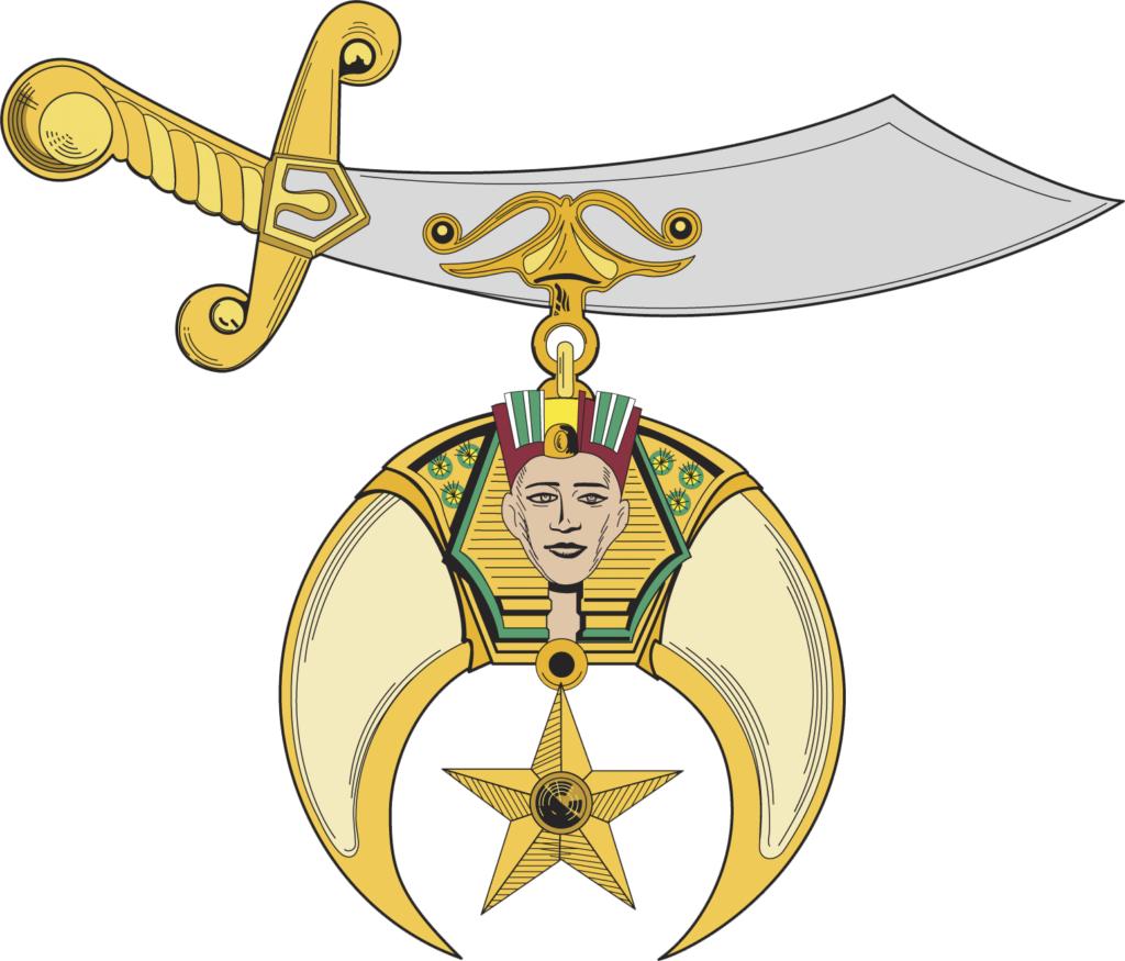 Shriner Scimitar and Crescent Emblem Shriner emblem featuring a gold scimitar above a crescent, sphinx, and star.